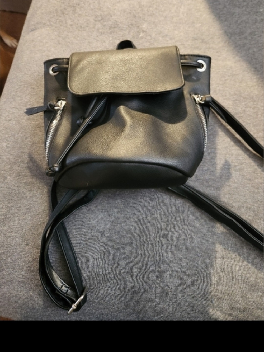Massimo Black Faux Leather Mini Drawstring Backpack
